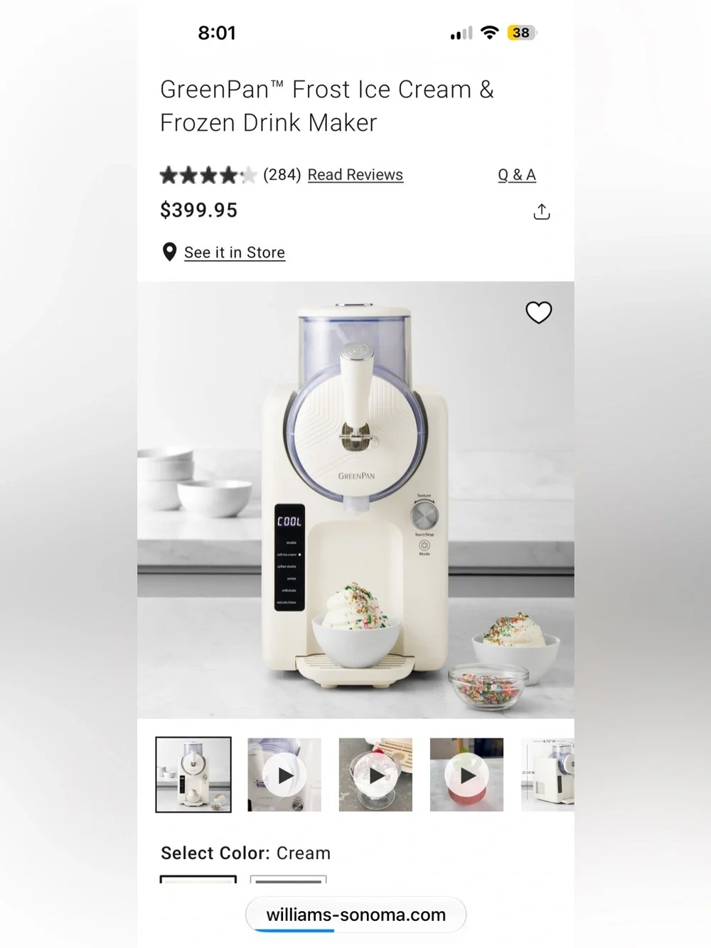 GreenPan Ice Cream & Frozen Drink Maker — Cream